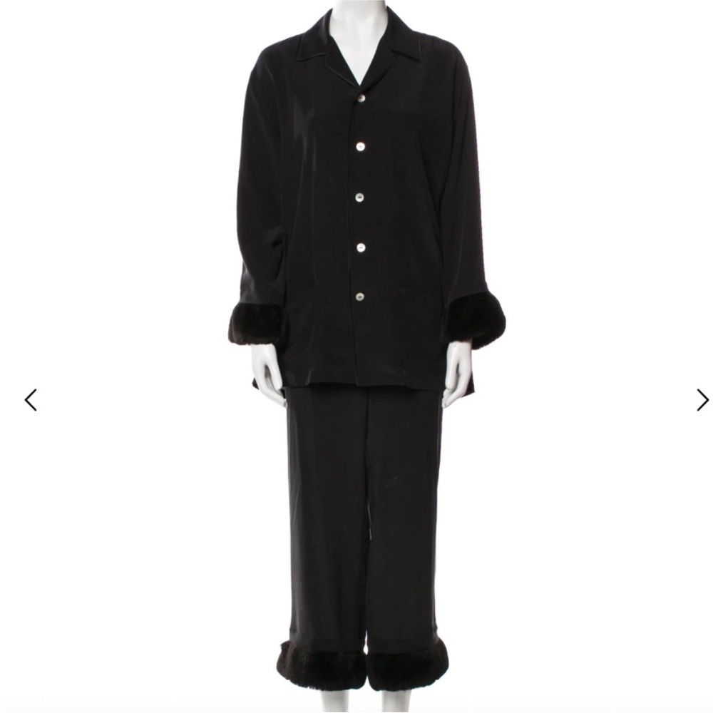 Olivia von Halle Casablanca Riri faux fur trimmed silk crepe de chine pajama set